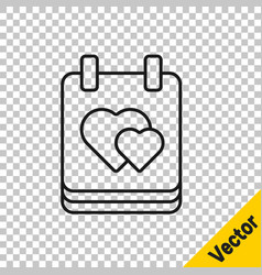 Black Line Calendar With Heart Icon Isolated On