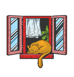 Cat Sleeps On Window Sketch