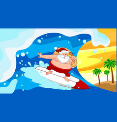 Happy Santa Claus Cartoon Character Surfing