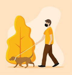 Man Walk Dog With Mask Yellow