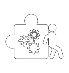 Person Pushing Puzzle Piece With Gears Icon