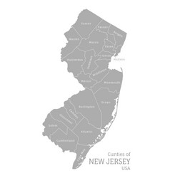 Highly Detailed Gray Map Of New Jersey Us State