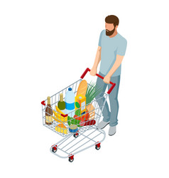 Shopping Cart Full Food Man Pushing