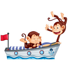 Two Happy Monkey On Boat Bed