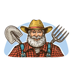 Happy Elderly Bearded Farmer In Hat