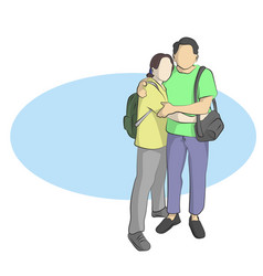 Line Art Lover Couple Hugging With Travel Bags