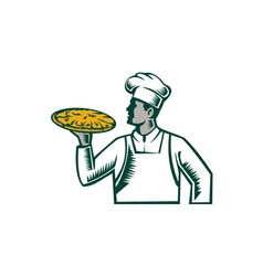 Pizza Chef Holding Woodcut