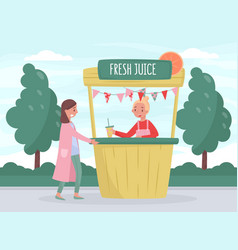 Young Woman Buying Ice Cream In Booth In Summer