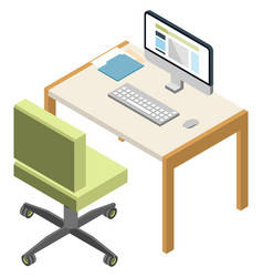 Computer Desk And Chair Isometric Icon Remote