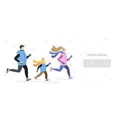 Family Running In Winter Cold Season Handdrawn