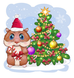 Greeting Christmas Card With Funny Hamster