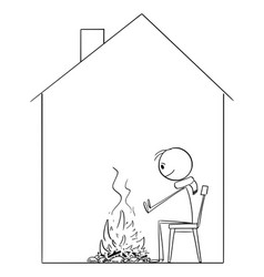 Person Sitting Around Campfire Inside Cold House