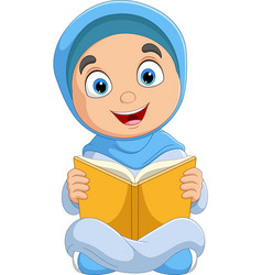 Cartoon Muslim Girl Reading A Book