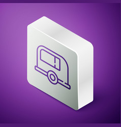 Isometric Line Rv Camping Trailer Icon Isolated On