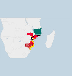 Mozambique Map Highlighted In Flag