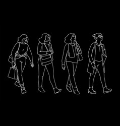 Set Women Taking A Walk Concept Monochrome