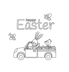 Easter Bunny Is Driving Pickup With Eggs