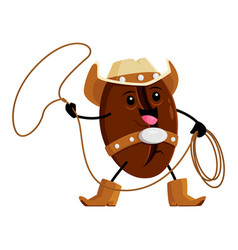 Cartoon Coffee Bean Cowboy Character With Lasso