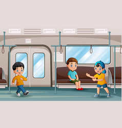 Happy Children In Subway Train Car