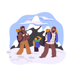 Hikers With Backpacks During Winter Hiking