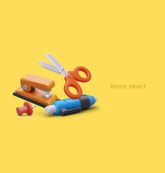 Office Objects Stationery In Cartoon Style 3d