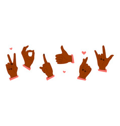 African American Hand Gestures - Set Of Flat