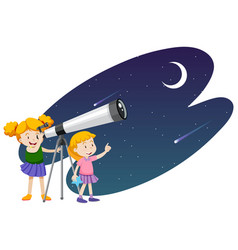 Astronomy Theme With Girls Looking At Stars