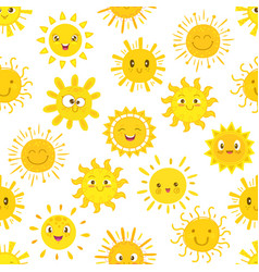 Funny Cartoon Sun Characters Seamless Pattern