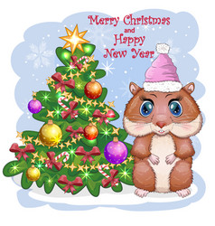 Greeting Christmas Card With Funny Hamster