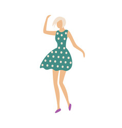 Dancing Woman In Dress With Polka Dot Print