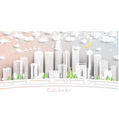 Calgary Canada City Skyline In Paper Cut Style