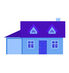 Cartoon Suburban House With Blue Walls And Purple