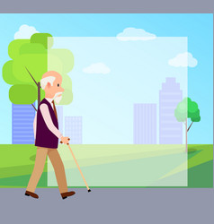 Senior Man With Walking Stick In City Park Poster