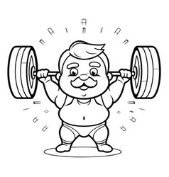 Black And White Cartoon Of Fat Man Lifting