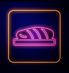 Glowing Neon Fish Steak Icon Isolated On Black