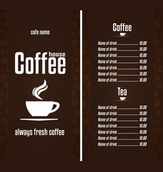 Coffee House Menu Always Fresh Brown