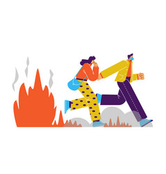 Man And Woman Running From Fire Flat Style