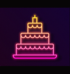 Glowing Neon Line Wedding Cake Icon Isolated On