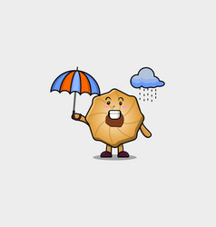 Cute Cartoon Cookie Character In Rain Use Umbrella