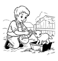 Cute Little Boy Playing With A Dog In The Garden