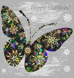 Christmas Grunge Silvery Frame With Big Butterfly