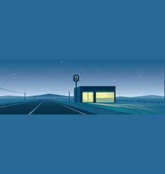 Lonely Road And Restaurant At Night Scene