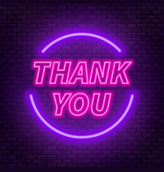 Thank you neon sign on brick wall background Vector Image