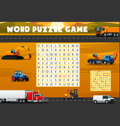 Construction Industry Machines On Word Search Game