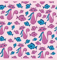 Seamless Childish Pattern With Cat And Fish