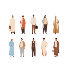 Set Modern Arabic Men In Arab Fashion Clothes