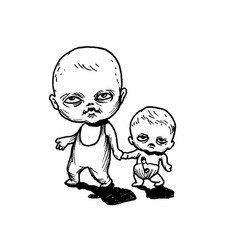 Two Little Children In Diapers Walk