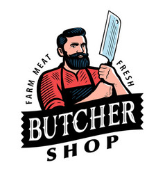 Butcher With Meat Cleaver Emblem Or Logo