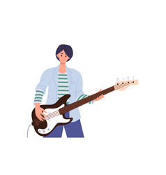 Woman Guitarist Character Playing Electric Bass