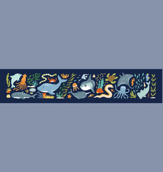 Cute Sea Animals Set Ocean Fishes Algae